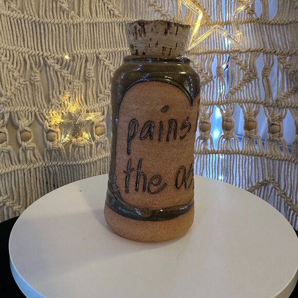 Vintage Pottery Crock with Cork Lid says "Pains in the Ass" made in USA 1980's - Picture 3 of 9